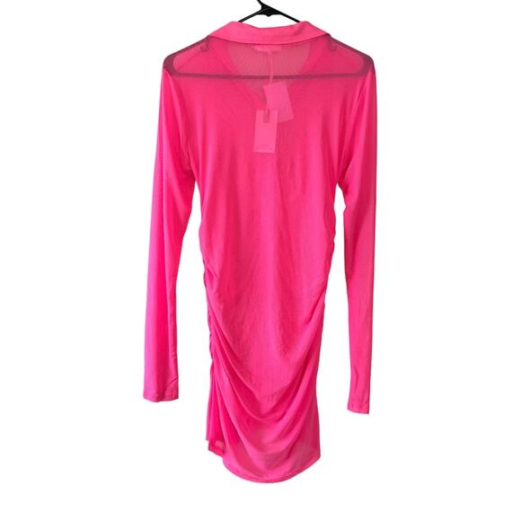Good American Knockout Pink Sheer Ruched Long Sleeve Mini Dress Size 2 / Medium - Picture 2 of 7